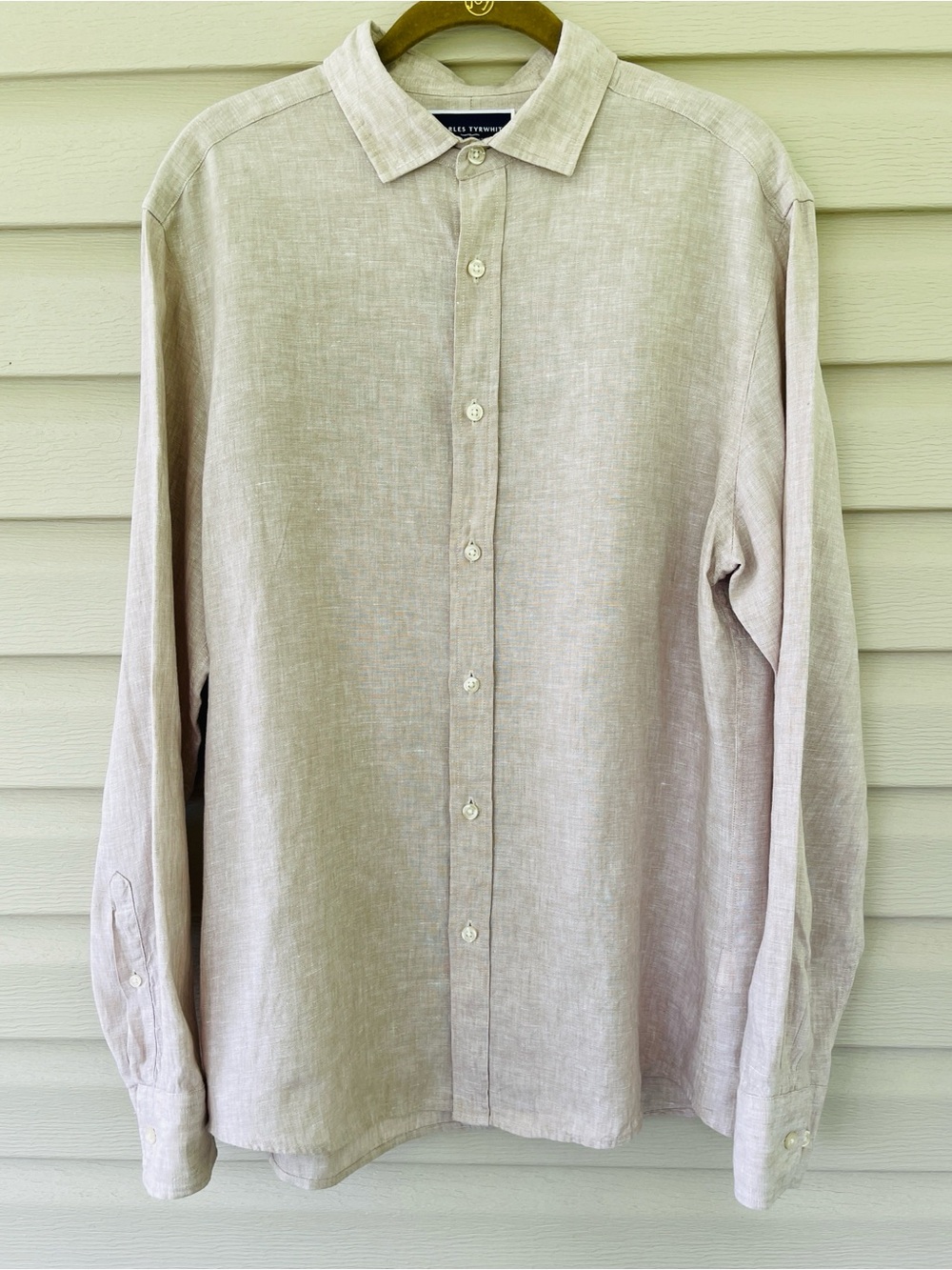 Charles Tyrwhitt Men's Linen Oatmeal Color Shirt Size Medium Slim Fit